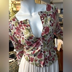 Vintage Embellished Floral Spring light knit cardigan Green pink red beije